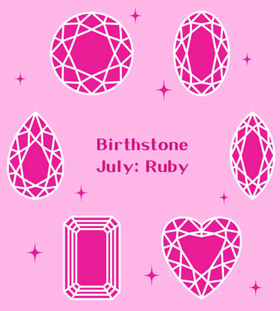 July Birthstone: Ruby Illustration Setのイラスト素材