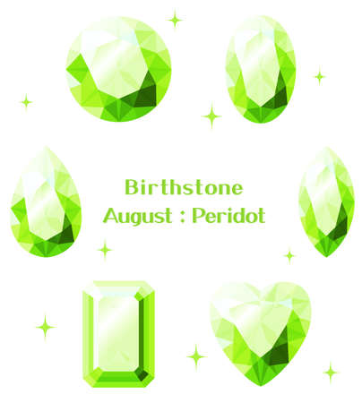 August Birthstone: Peridot Illustration Setのイラスト素材