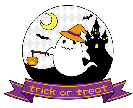 Illustration of a Halloween ghost with a jack lanternのイラスト素材