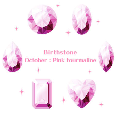 October Birthstone: Pink Tourmaline Illustration Set: 3Dのイラスト素材