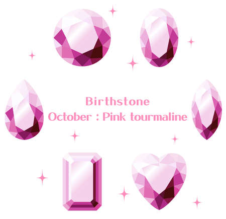 October Birthstone: Pink Tourmaline Illustration Set: Semi-solidのイラスト素材
