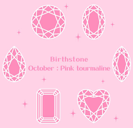 October birthstone: Pink tourmaline illustration setのイラスト素材