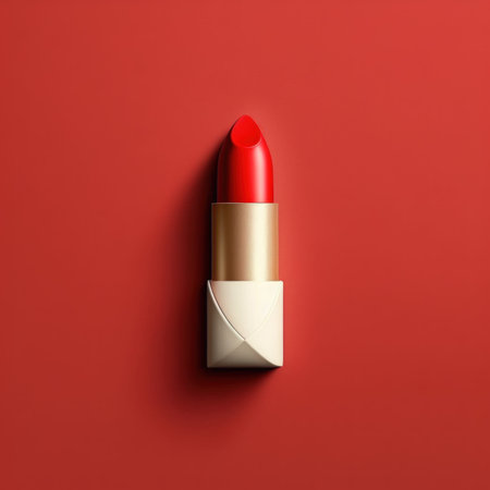 Red lipstick on a scarlet background. Using generative AI and image editing software.の素材
