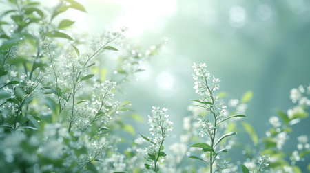 Ethereal spring garden. Copy space. Created using AI generated technology and image editing software.の素材