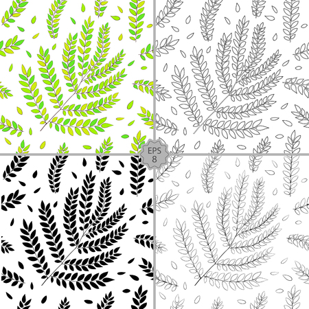 Vector Seamless Contour Floral Pattern. Hand Drawn Monochrome Floral Texture, Decorative Leaves, Coloring Bookのイラスト素材