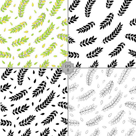 Vector Seamless set of Floral Pattern. Hand Drawn Floral Texture, Decorative Leaves, Coloring Book eps8のイラスト素材