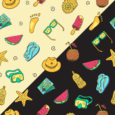 Hand drawn summer time theme, pattern.
