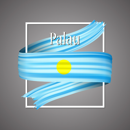 Palau flag on Official national colors. Palauan 3d realistic ribbon.のイラスト素材