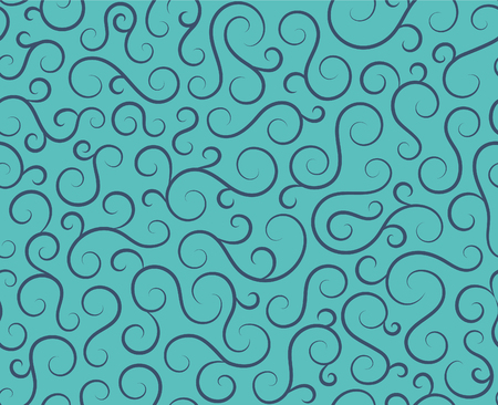 Line spiral abstract seamless pattern background.Curl ornament floral endless waves strokes.Sea aqua water swirl decoration texture.Vector for print or fabric textile.Cover for tile,flyleaf,wrapping.のイラスト素材