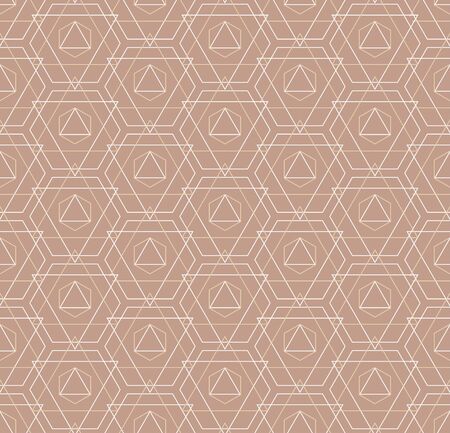 Seamless Ornate Graphic Hexagon, Deco Pattern. Continuous East Vector Continuous Textile Texture. Repeat Asian Honeycomb, Grid Pattern. Simple Plexus Textureのイラスト素材