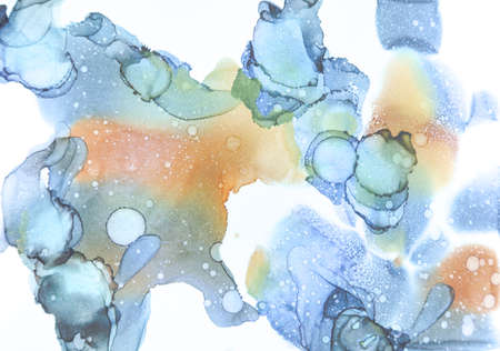 White Artistic Ink Brush Fluid Abstract. Vibrant Textured Organic Drips Corporate Brochure. Purple...