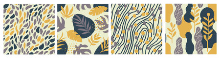 Dark Seamless Classic Blossom Watercolor Set. Gradient Seamless Creative Foliage Textile, Seamless