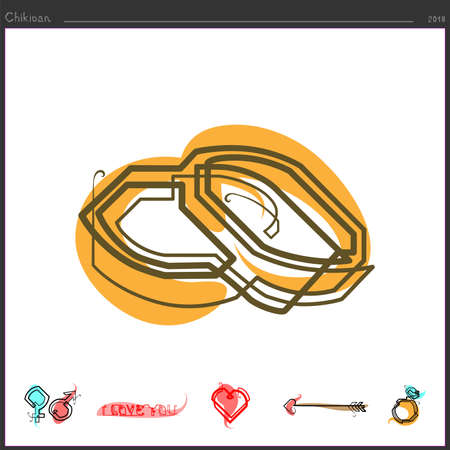 Wedding rings icon drawn in continuous line Vector illustration.のイラスト素材
