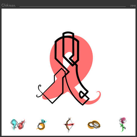 a symbol of safe sex the red tape is drawn with a continuous line Vector illustration.のイラスト素材