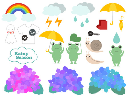 Cute rainy season illustration setのイラスト素材