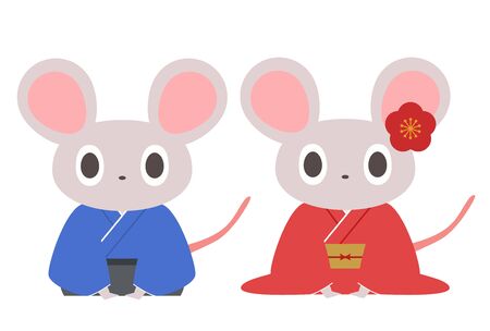 New Year's card illustration of rat greeting with kimonoのイラスト素材