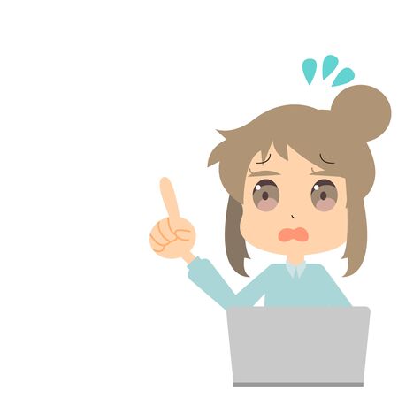 Illustration of a woman in trouble with a laptopのイラスト素材