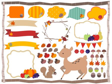 Autumn motif illustration frame setのイラスト素材