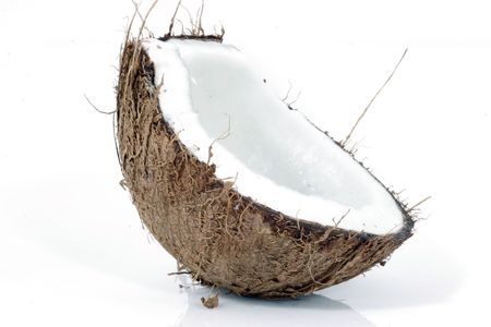 Half coconut on white background