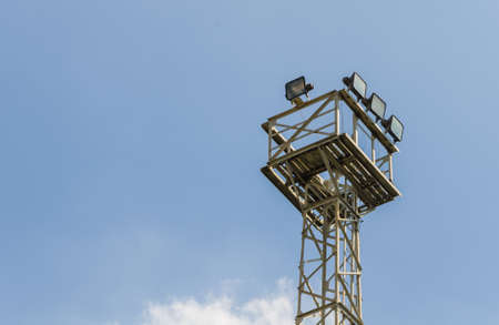 steel watch tower with spotlightの写真素材