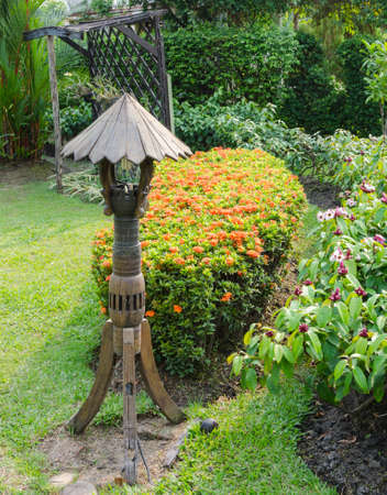wooden lamp in the gardenの写真素材