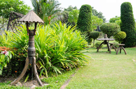 wooden lamp in the gardenの写真素材