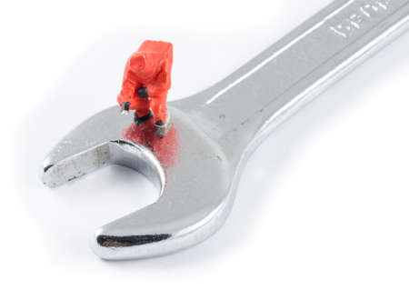 miniature worker on the wrenchの写真素材