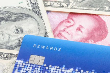 Credit card on the banknoteの写真素材