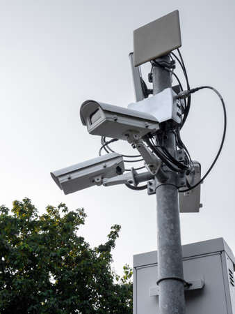 WHITE CCTV SECURITY SYSTEM HORIZON, WHITE BACKGROUND, DICUTの写真素材