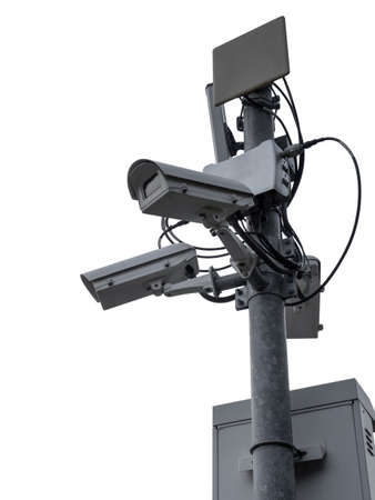 WHITE CCTV SECURITY SYSTEM HORIZON, WHITE BACKGROUND, DICUTの写真素材