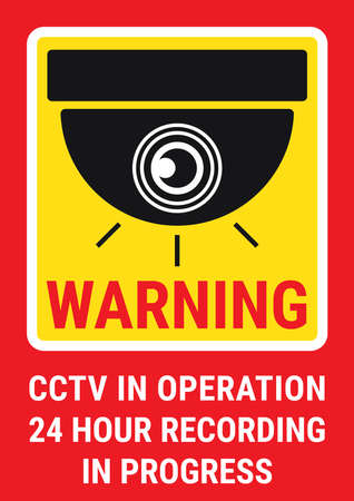CCTV WARNING 24HR, RED BACKGROUND.のイラスト素材
