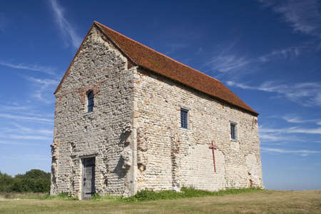 St Peter's-on-the-Wall Chapel, Bradwell-on-Sea, Essex, England, set on the site of the Roman fotress of Othona. の写真素材