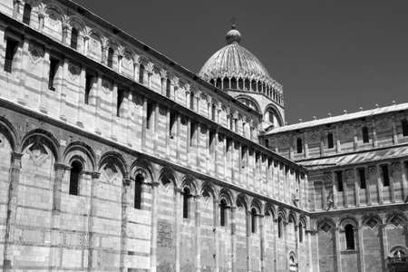 Black and white image of the Duomo, Pisa, Italyの写真素材