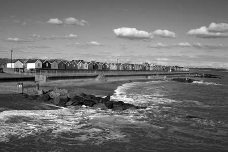 Black and white image of Southwold Sea Front, Suffolk, Englandの写真素材