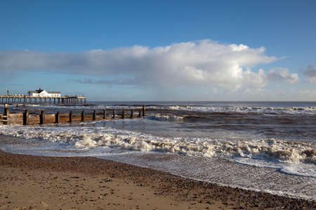 Waves crashing on Southwold beach Suffolk, Englandの写真素材