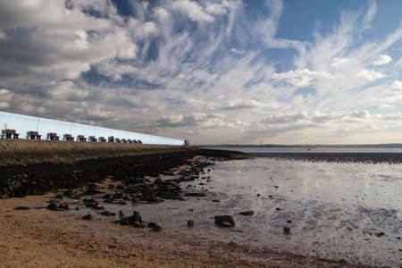 Sea wall at Thorney Bay, Canvey Island, Essex, England
