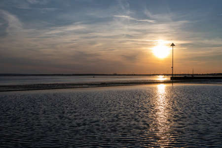 Sunset at Chalkwell beach, near Southend-on-Sea, Essex, England, United Kingdom, with space for textの写真素材