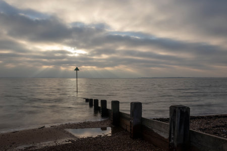 Stormy weather at Chalkwell beach, near Southend-on-Sea, Essex, England, United Kingdomの写真素材