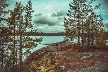 Night Camping In A Tent On The Lake In Republic of Karelia, Russiaのeditorial素材