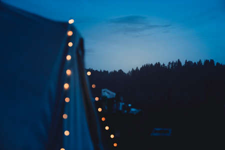 Night Camping In A Tent On The Lake In Republic of Karelia, Russiaのeditorial素材