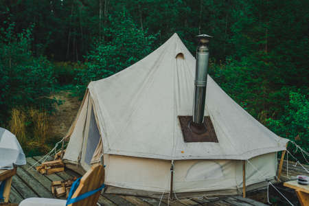 Night Camping In A Tent On The Lake In Republic of Karelia, Russia