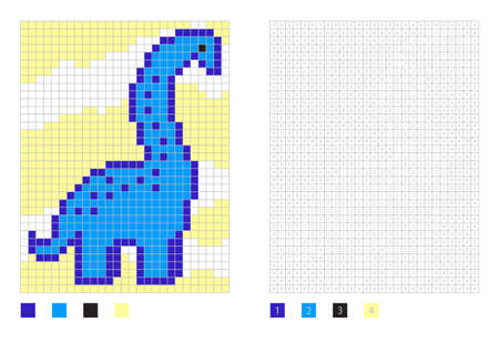 Pixel dinosaur cartoon in the coloring page with numbered squares. Barosaurus, vector illustrationのイラスト素材