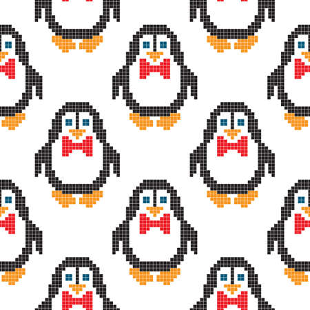 Seamless pattern with pixel penguin, vector illustration.のイラスト素材