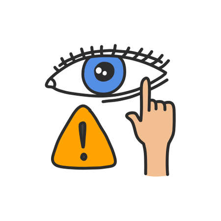 warning do not touch your eyes doodle icon, vector color illustrationのイラスト素材