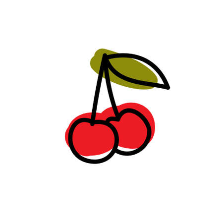 cherry doodle icon, vector color illustrationのイラスト素材
