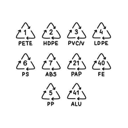 plastic types for recycling symbol doodle icon, vector color illustrationのイラスト素材