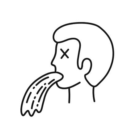 vomiting doodle icon, vector line illustrationのイラスト素材