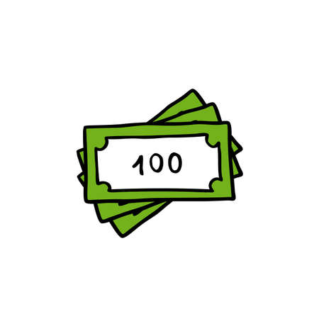 bank note doodle icon, vector color illustrationのイラスト素材