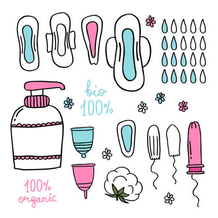 Feminine hygiene doodle icons color illustrationのイラスト素材