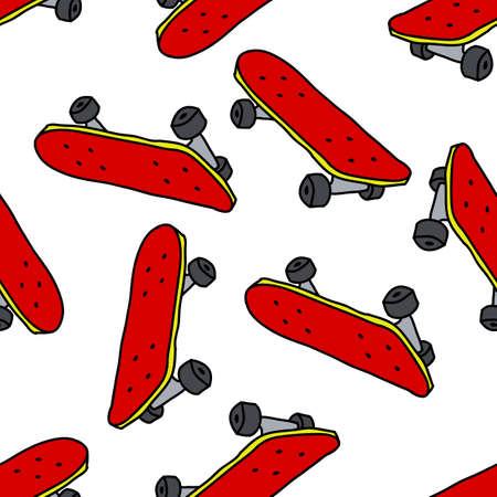 skateboard seamless doodle pattern color illustrationのイラスト素材
